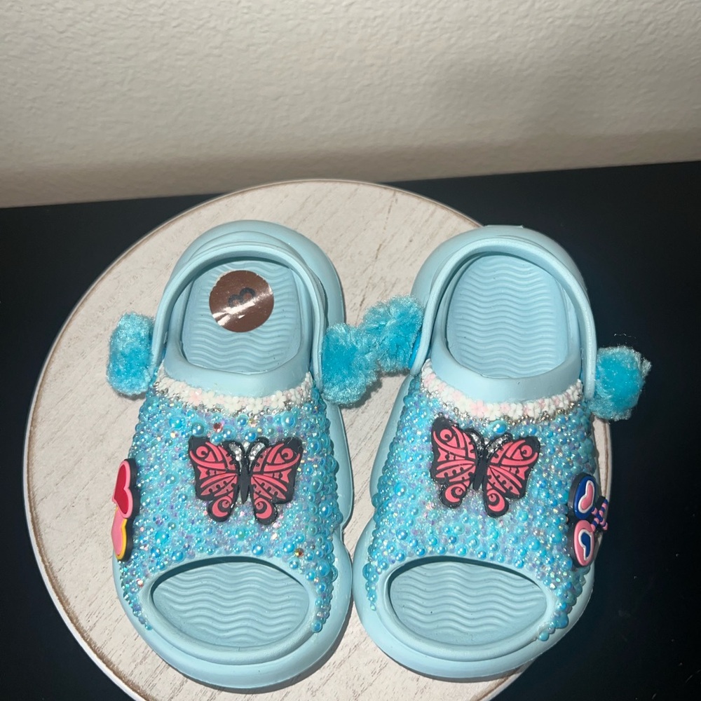 Toddler Girls Light Blue Beaded Spring Easter Summer Sandals Butterfly Accent